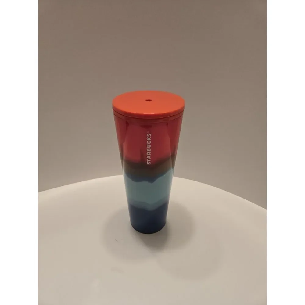 Starbucks Color Wave Red Aqua Blue Cup 24 Oz Venti NO STRAW‎